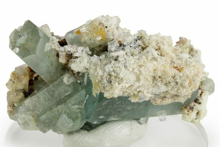 Fluorescent Hyalite Opal on Gemmy Aquamarine and Feldspar #363663